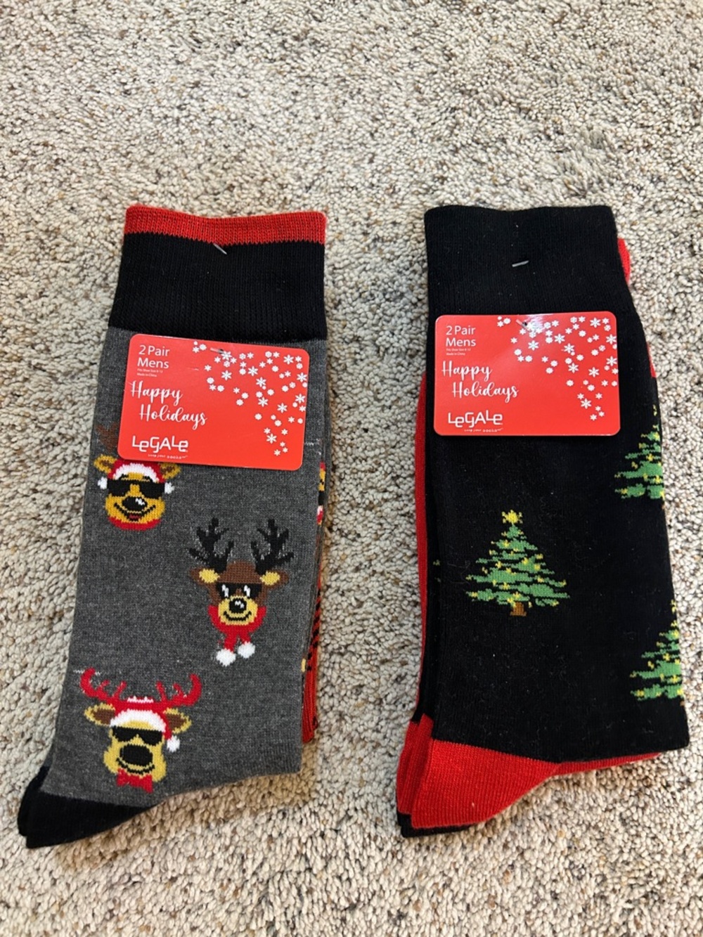Men's Holiday Socks - Red, Black, Plaid & Gray - 4 Pair